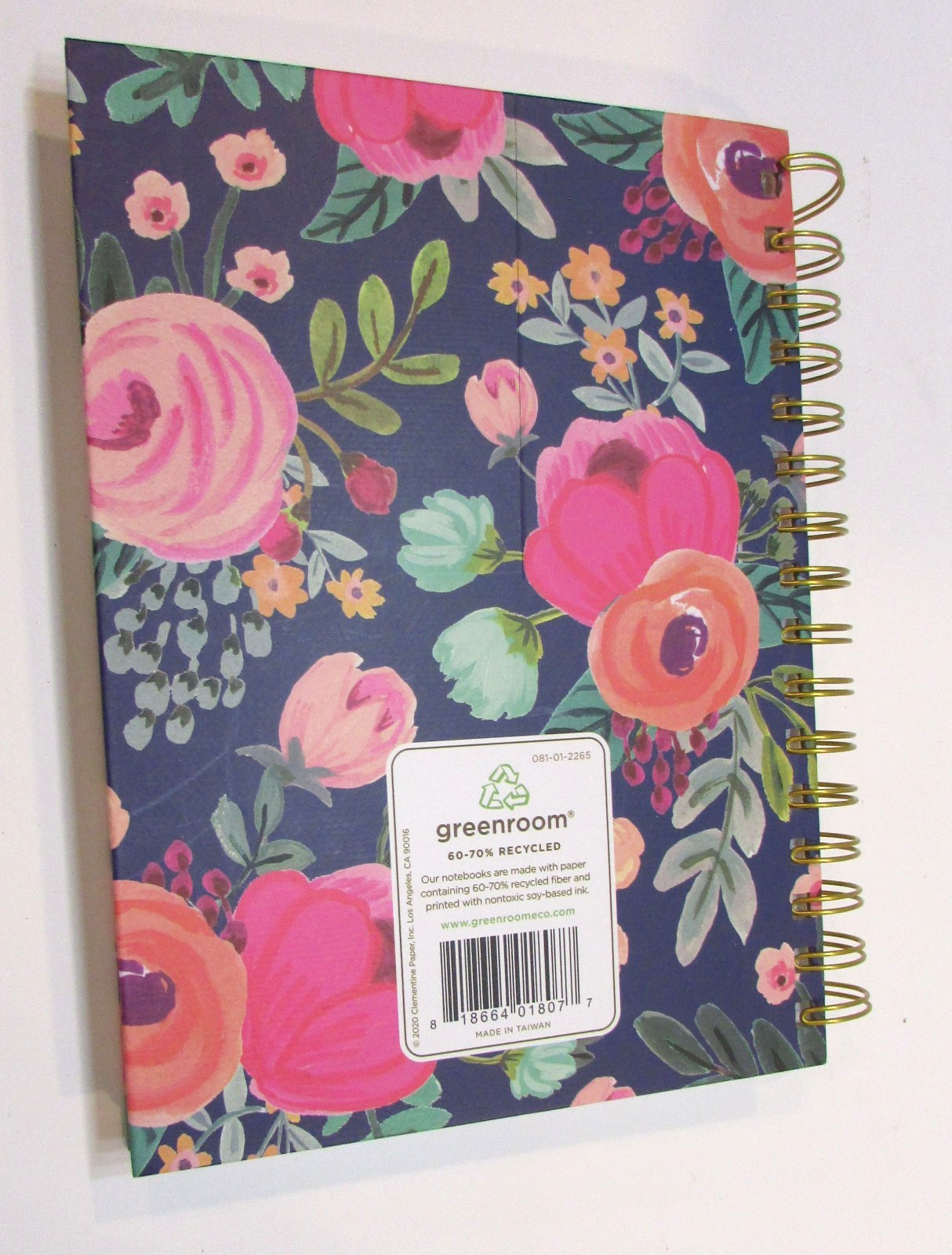 New 2020 Greenroom Journal Recycled Notebook Spiral Bound Floral Hardcover