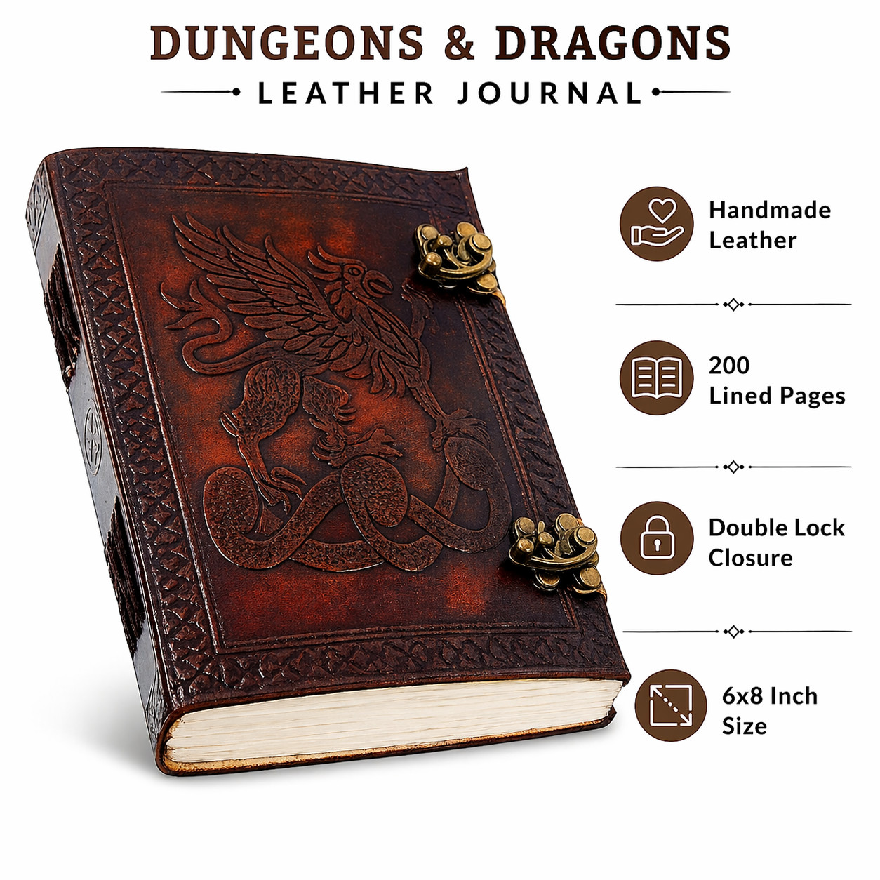 Handmade Leather Journal Griffin Embossed Diary 6×8 200 Pages Vintage Gift