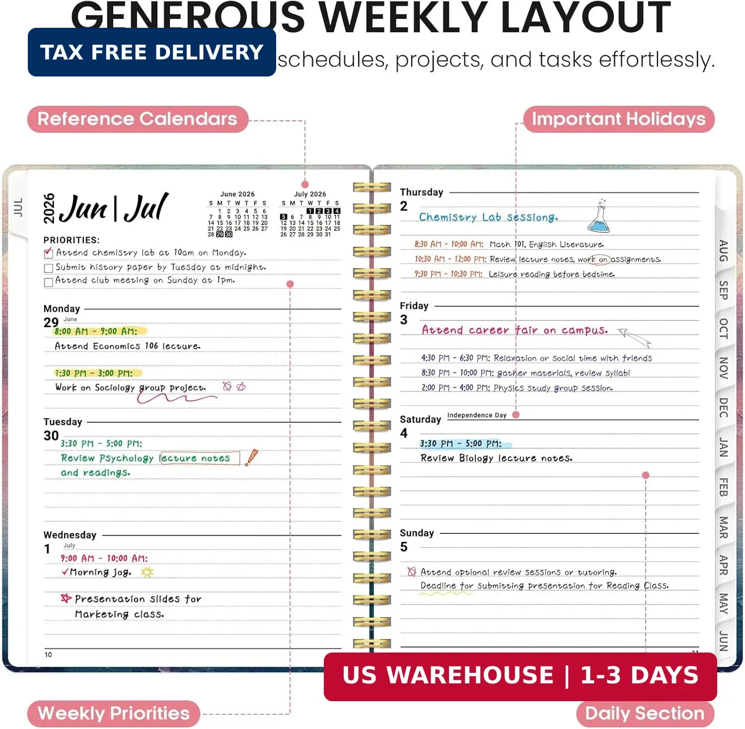 Planner 2026-2027, Academic Year Weekly and Monthly Calender Planner, from Jul 2