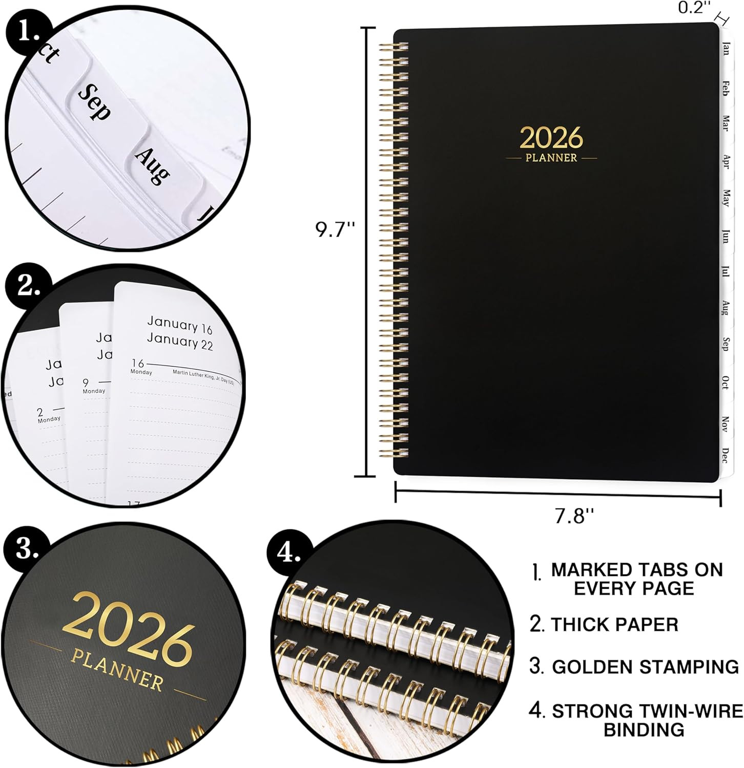 Planner 2026 – Planner/Calendar 2026, Jan.2026 – Dec.2026, Weekly and Monthly W