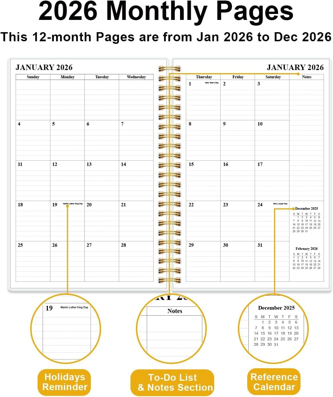 Chic A5 2026 Monthly Planner with Holiday Markers – Inner Pocket & Elastic Band