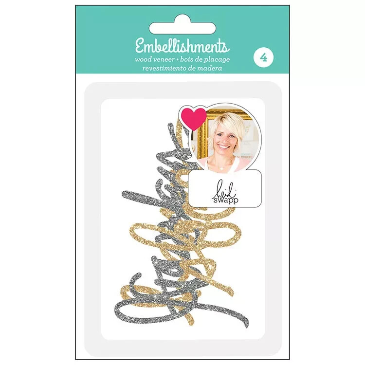 American Crafts – Wood Veneer with Glitter Accents – Lucky – Heidi Swapp -NEW