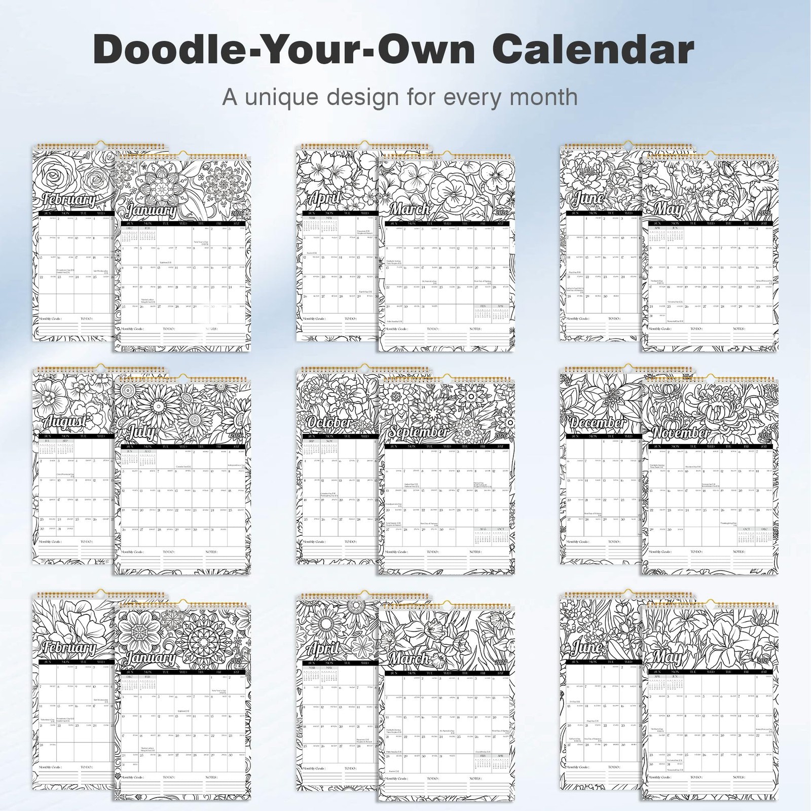 Ospelelf Wall Calendar 2026 – 2027 12” x 17”, Floral(Jan.2026 – Jun.2027)