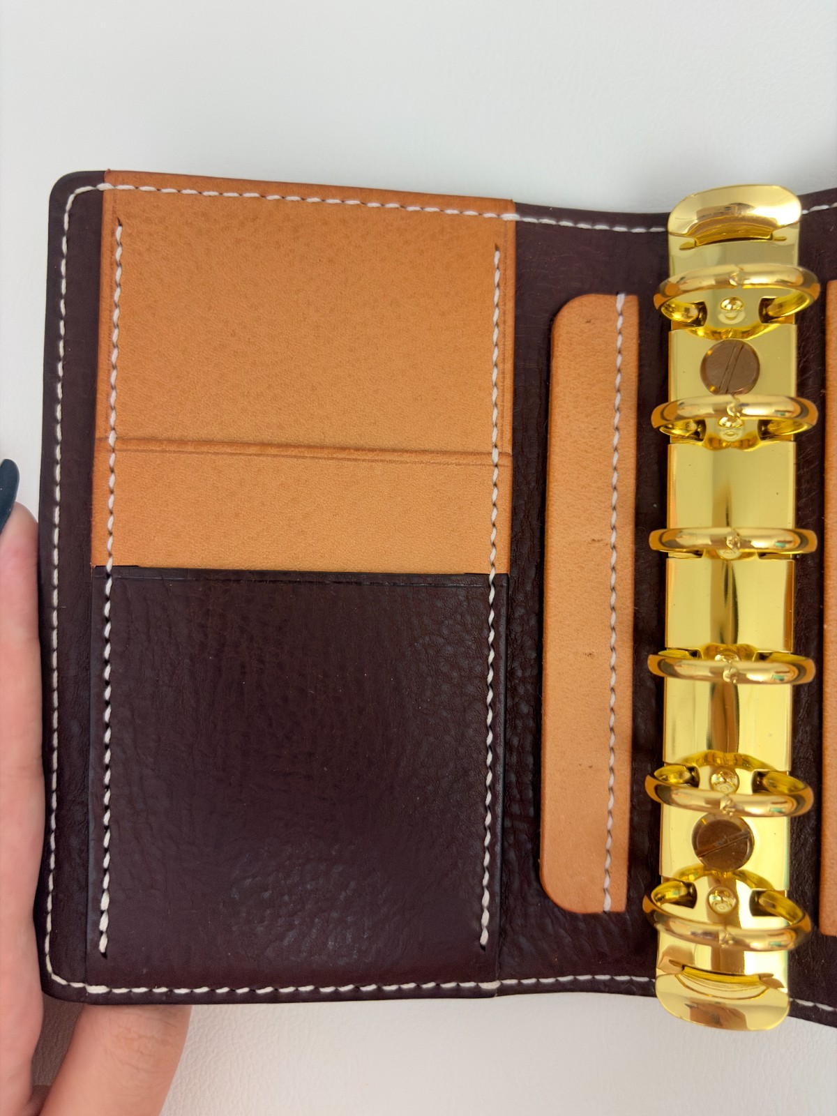 Handmade Leather Planner Binder, A7 Pocket Size, Brown & Tan Colorblock
