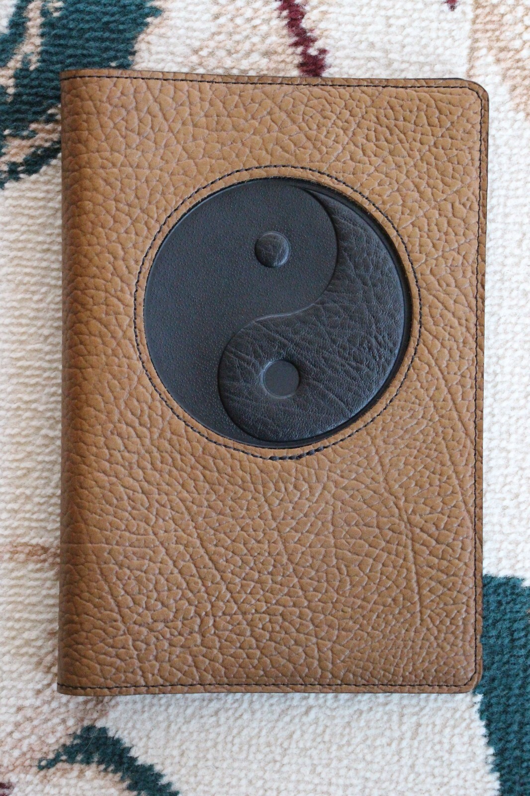Oberon Design Pebble Leather ICON Journal Cover 6″x 9″ YIN & YANG in Taupe/Black
