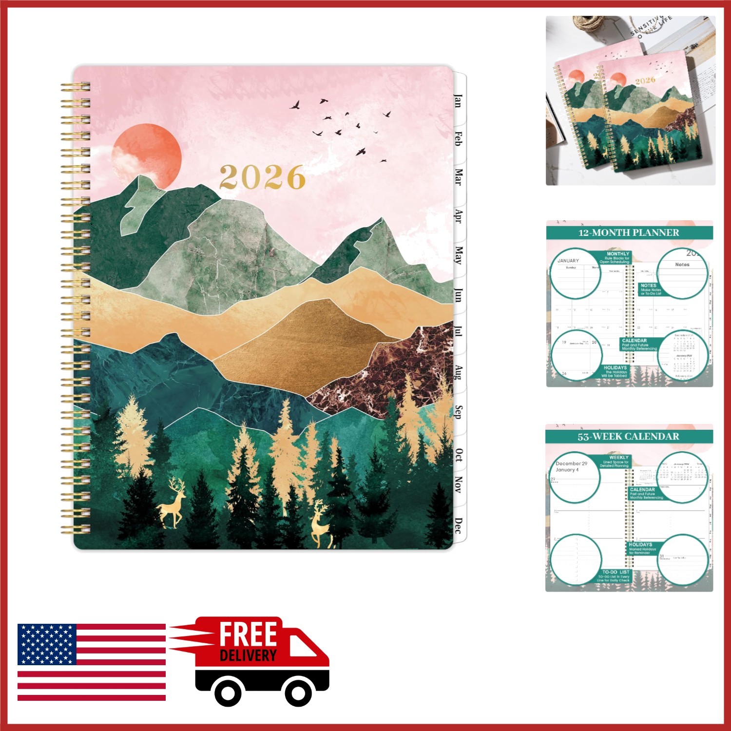 2026 Planner 8×10 Monthly Weekly with Inner Pocket and Functional Pages