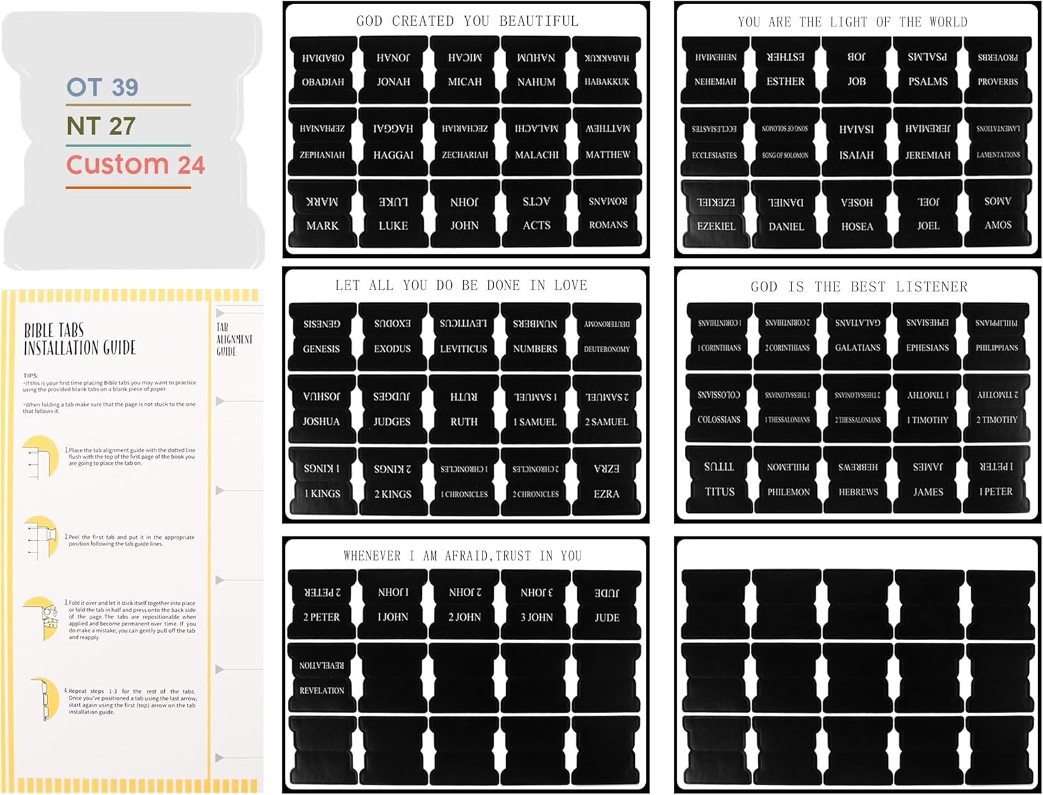 Black Bible Tabs for Men Paper Index Tabs for Scripture Study & Chapter