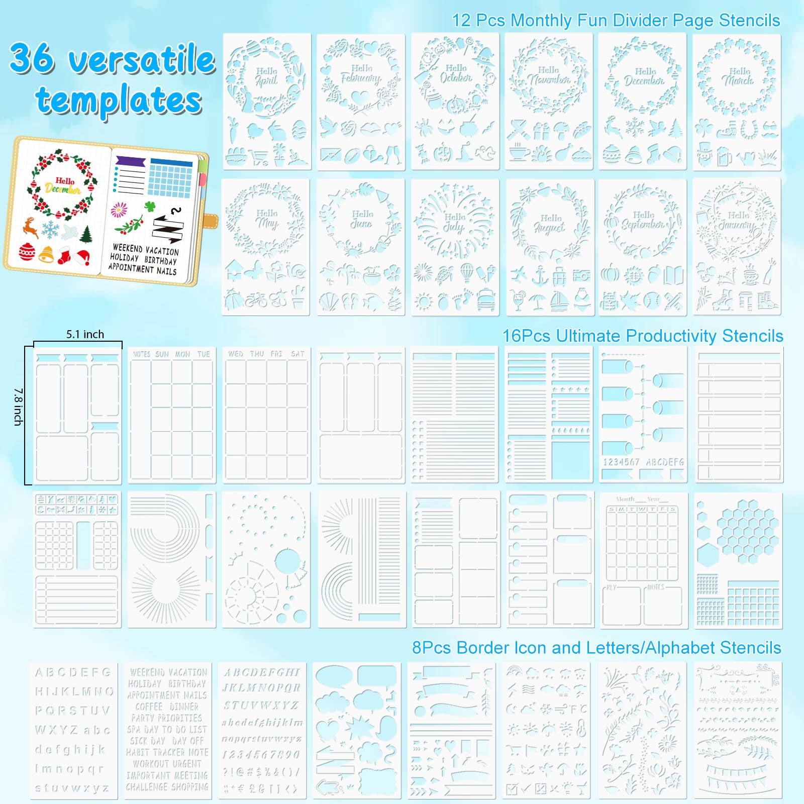 36 PCS Planner Stencils,Plastic Bullet Journals Stencils Journaling Supplies …