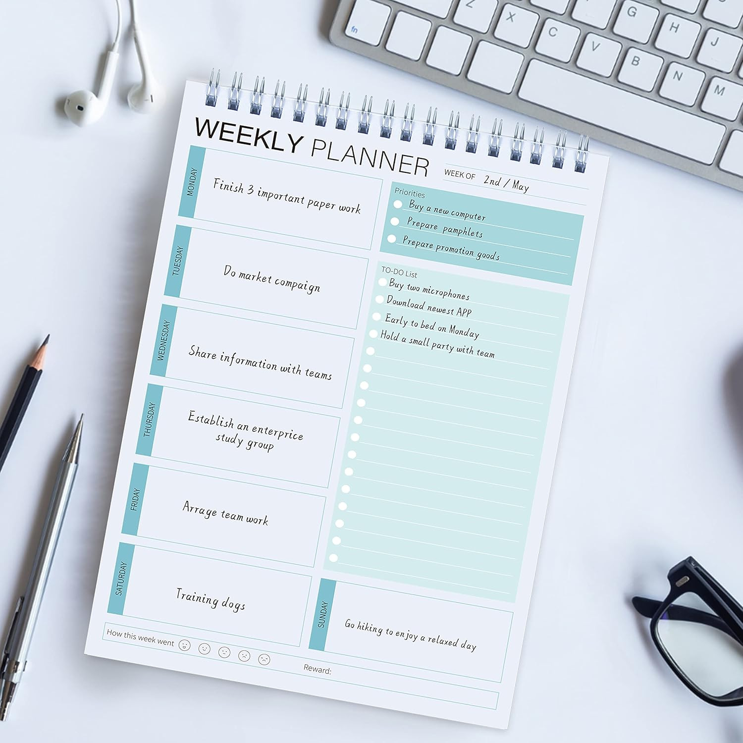 Weekly Planner Notepad,Spiral to Do List Undated Planning Pad, Weekly Organizer