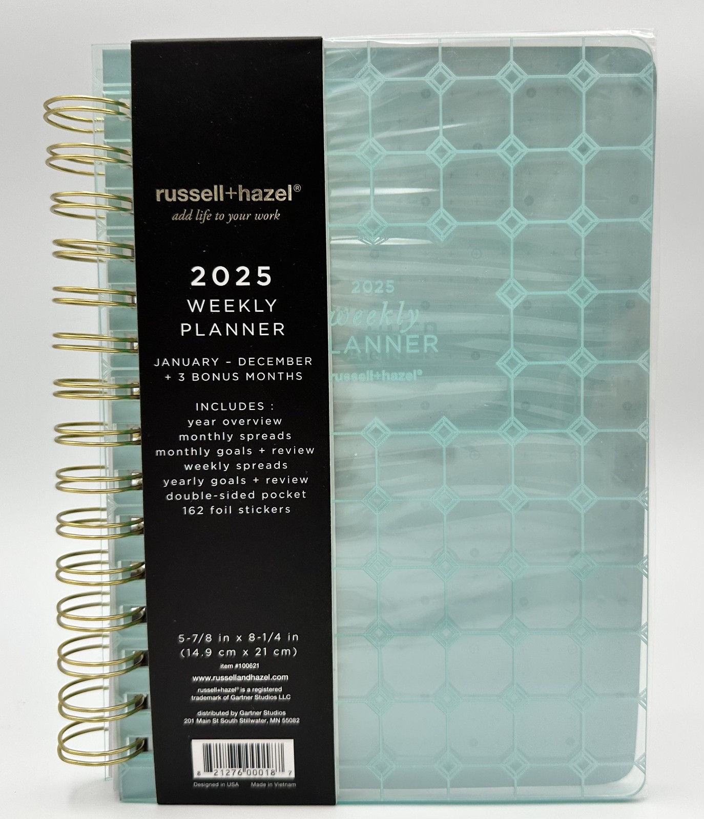 2025 Russell & Hazel Weekly/Monthly Acrylic Spiral Planner, 5-7/8” x 8-1/4”, Dew
