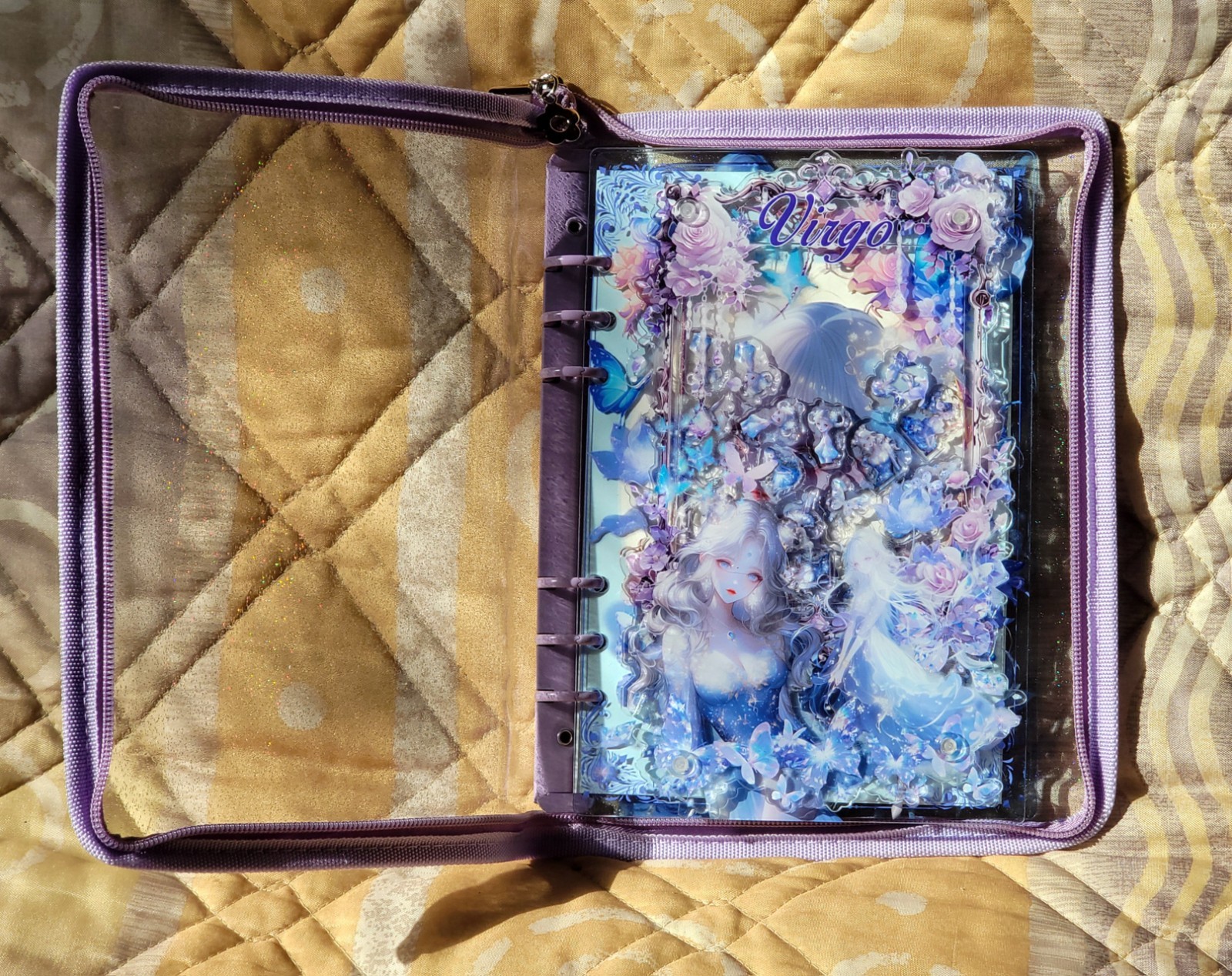 Virgo Zodiac Themed A5 Shaker Notebook with Waterproof Purple Protector Cover