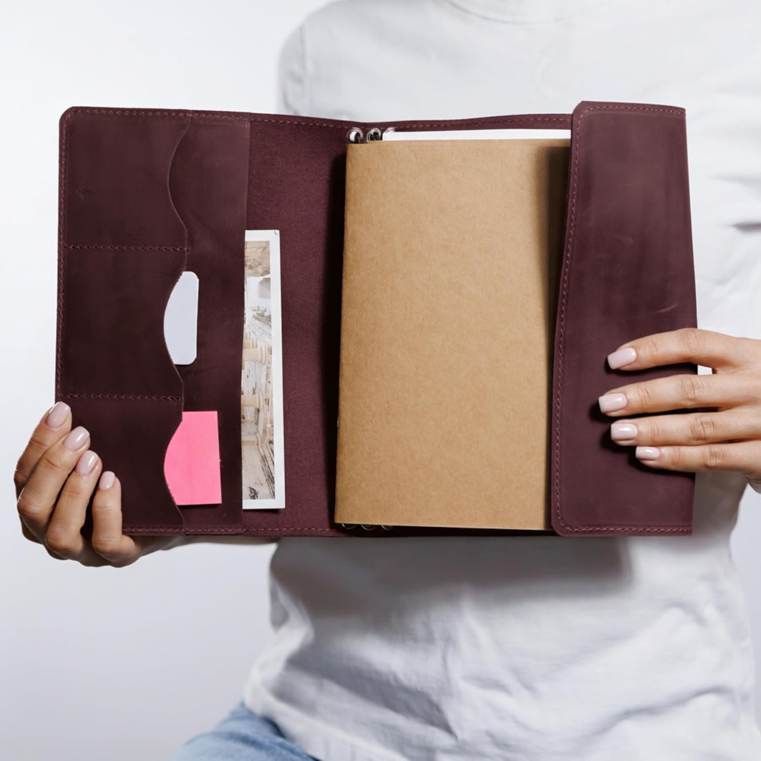 Leather A5 Notebook Cover Refillable Journal Case with Elastic Bands Pen Holder
