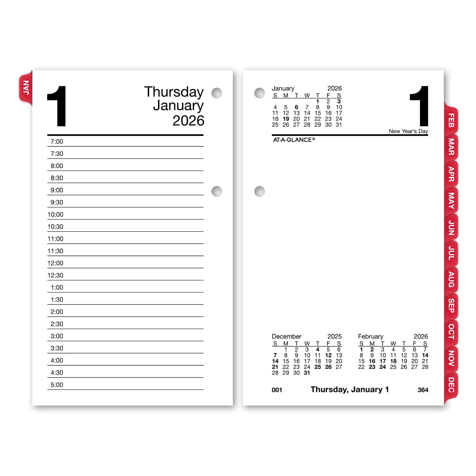 2026 At-A-Glance E717T-50 Daily Calendar Refill with Monthly Tabs 3-1/2×5-27/32