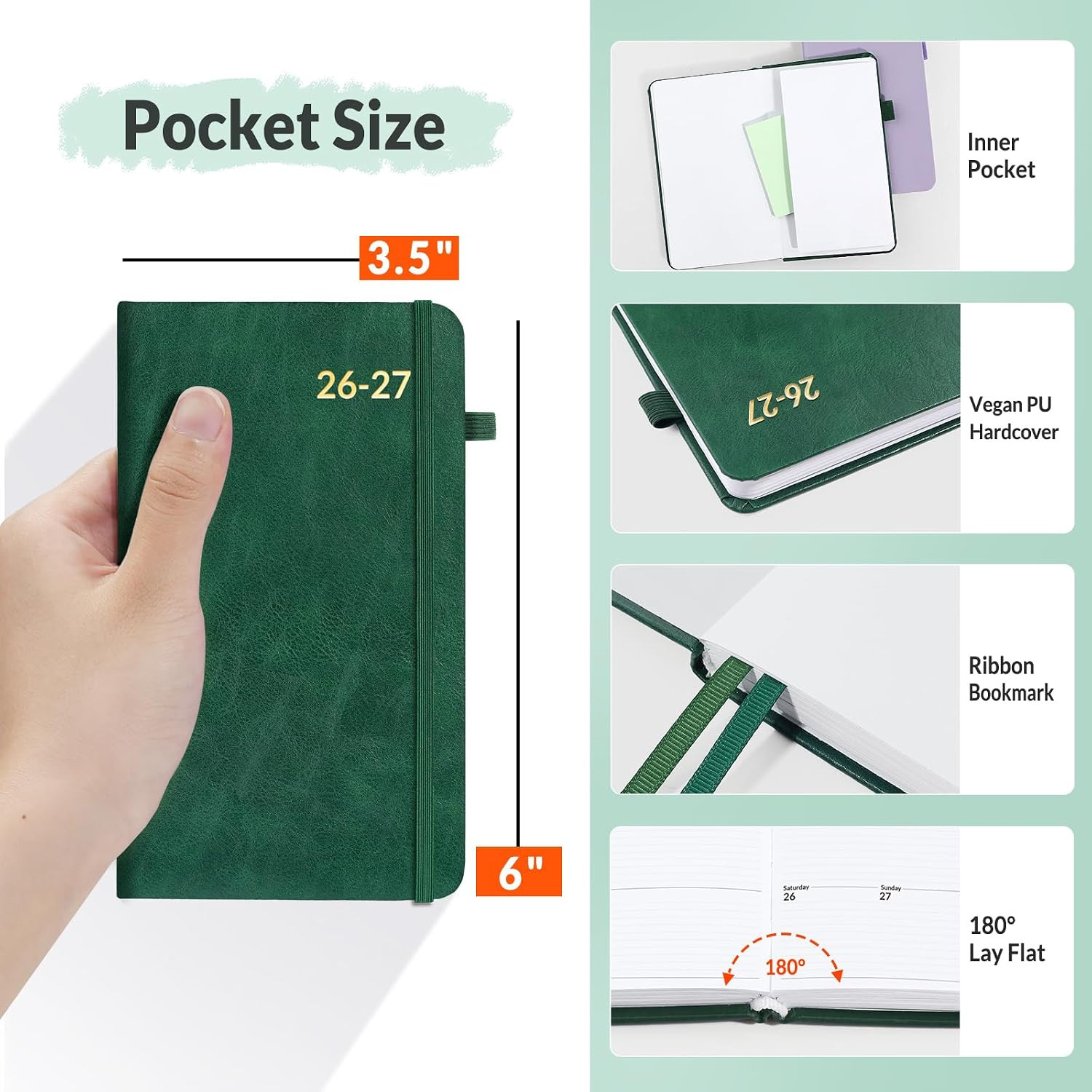 2026-2027 Pocket Weekly Planner for Purse 3.5″ x 6″ – 12 Month (July 2026 – June