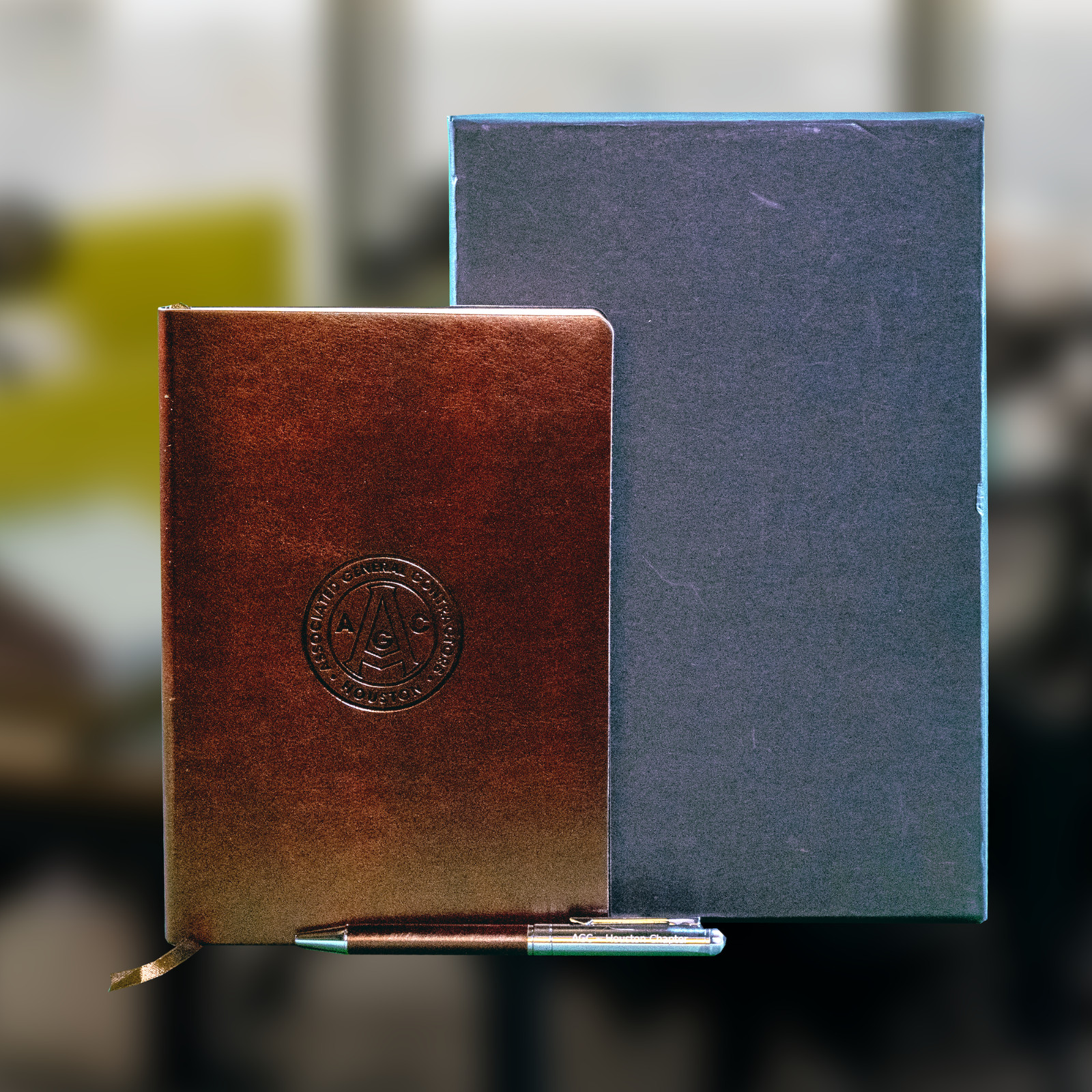 Spector & Co Leather Notebook Pen Gift Set AGC Houston Chapter Embossed Boxed
