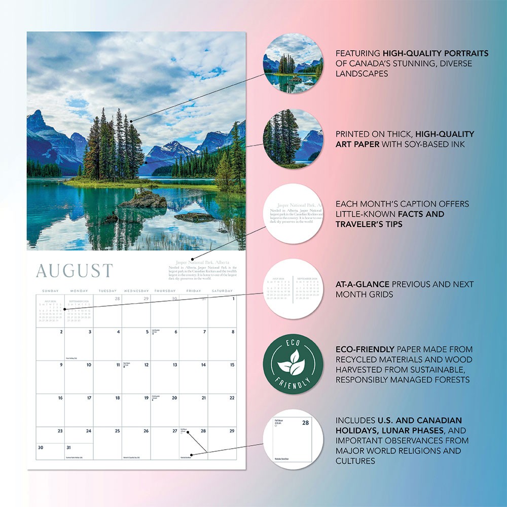 Canada Calendar 2026 | 12″ x 24″ 12 Month Calendar | Marble City Press
