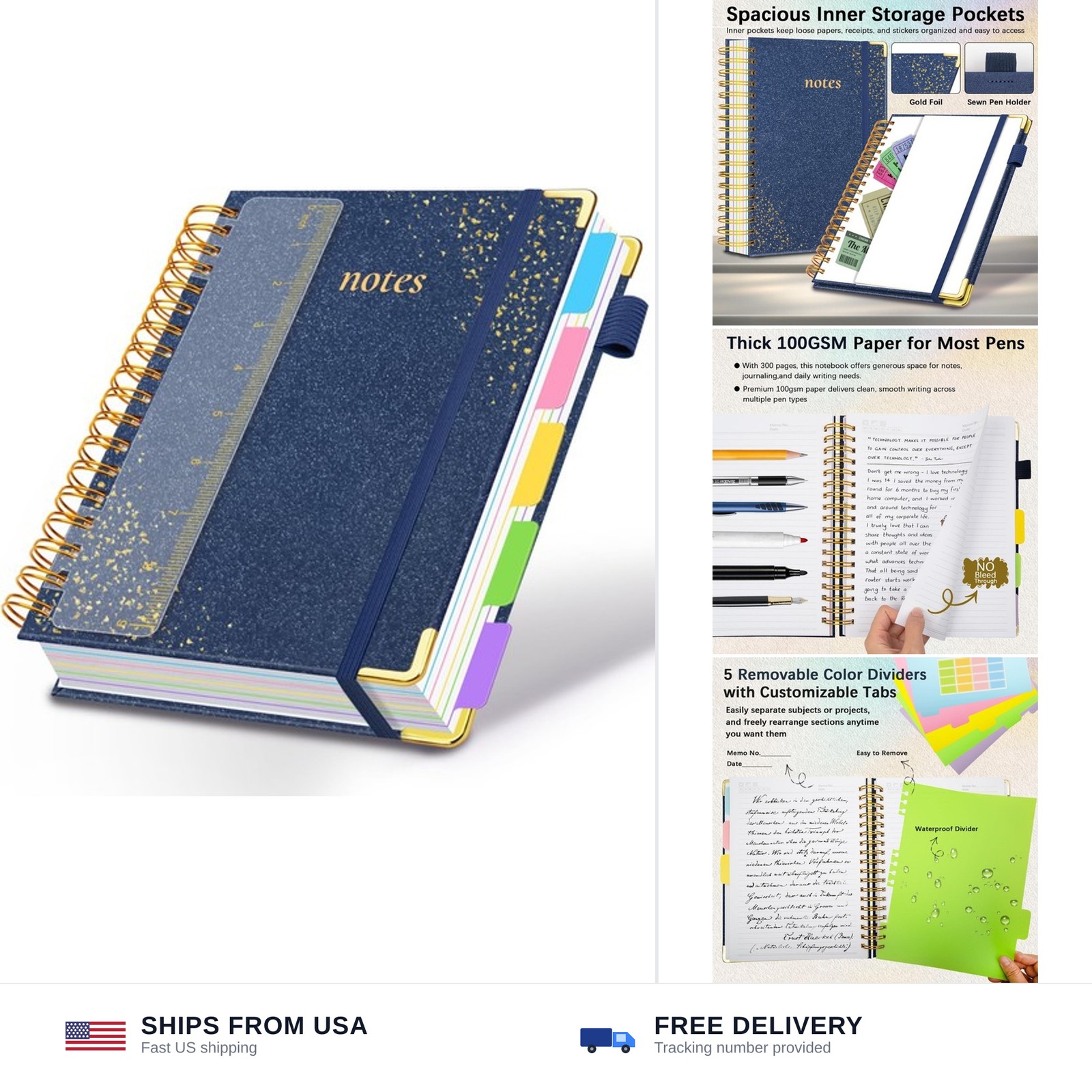 Hardcover Spiral Notebook with Removable Dividers & Tabs, 8″x10″ 5 Subject No…