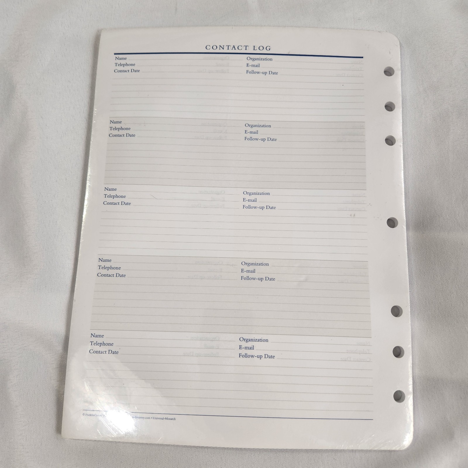 NEW Contact Log Refill Pages Paper MONARCH Franklin Covey Quest Planner Note
