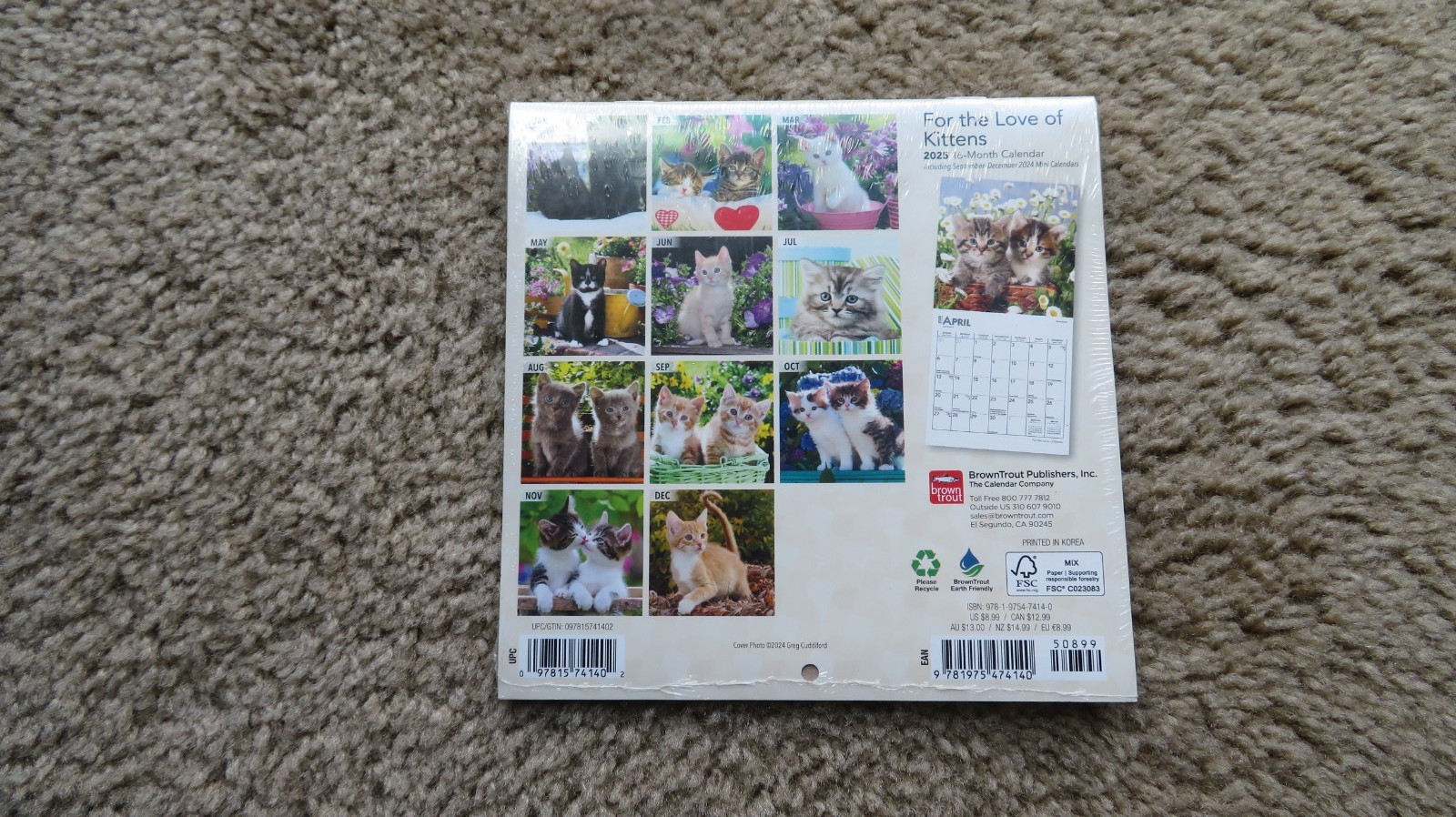 Brown Trout Love of Kittens 2025 Mini Wall Calendar 7″ x 7″ NEW SEALED