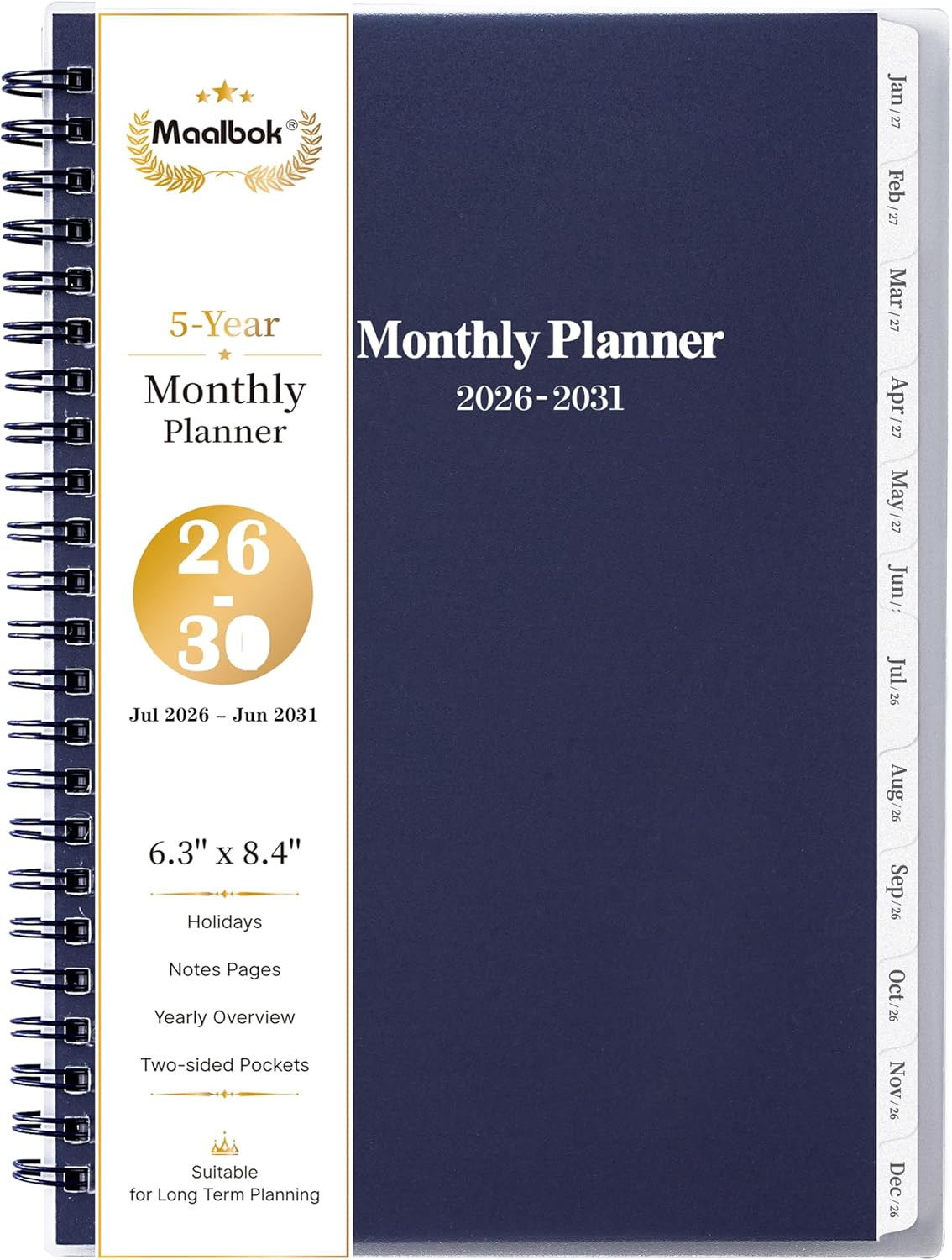 5 Year Planner 2026-2030 Monthly Calendar 6.4×8.5 Tabs Pocket Notes Pages New US