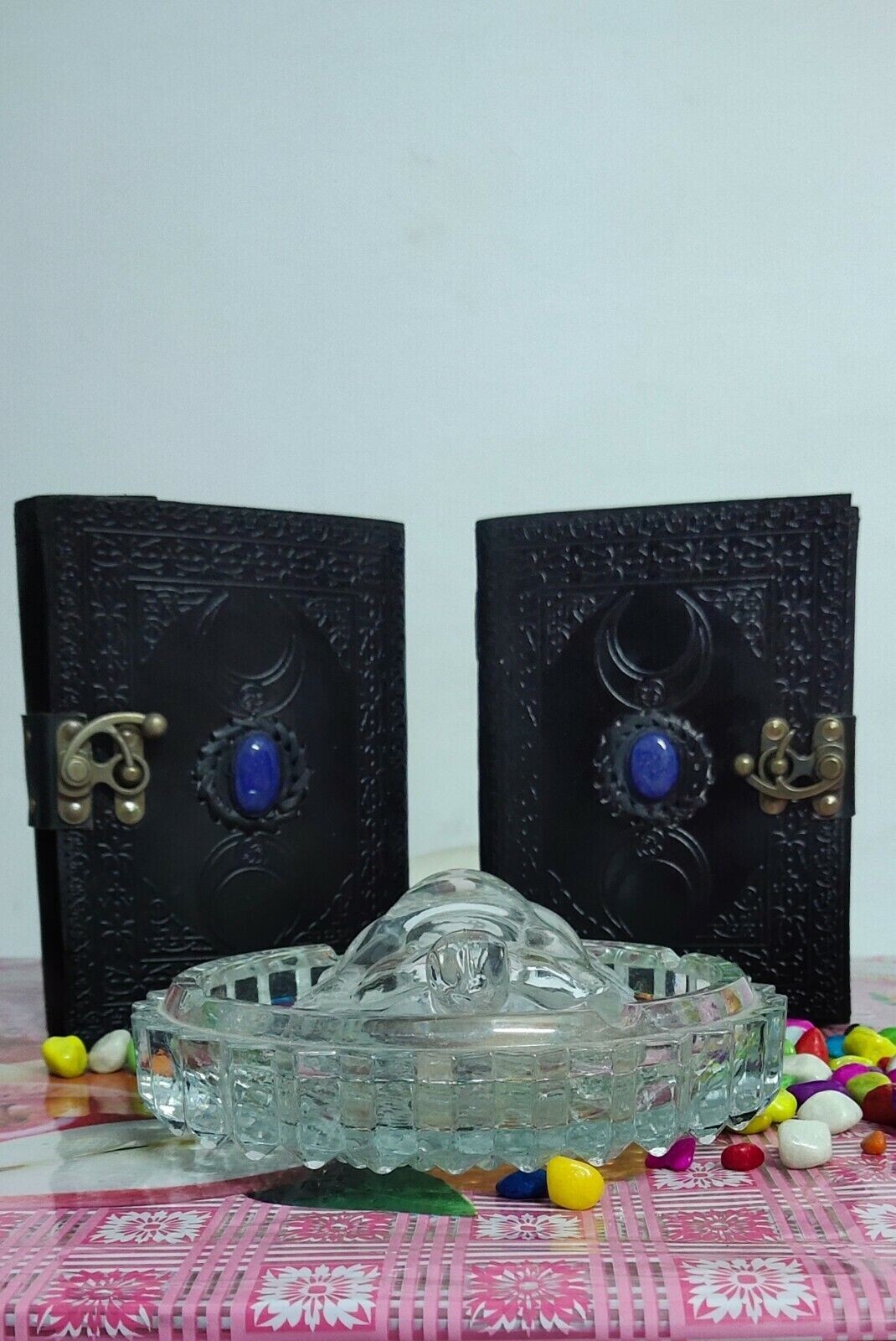 6 x 8 Leather Journal Notebook Pack 2 Black Triple Moon Deckle & blank Paper
