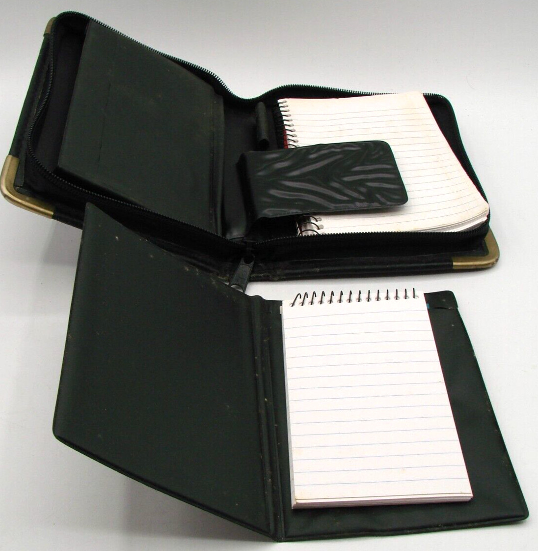 Vintage 1980s Full Zip Planner Organizer with Notepad Insert Gold Bumper Corners
