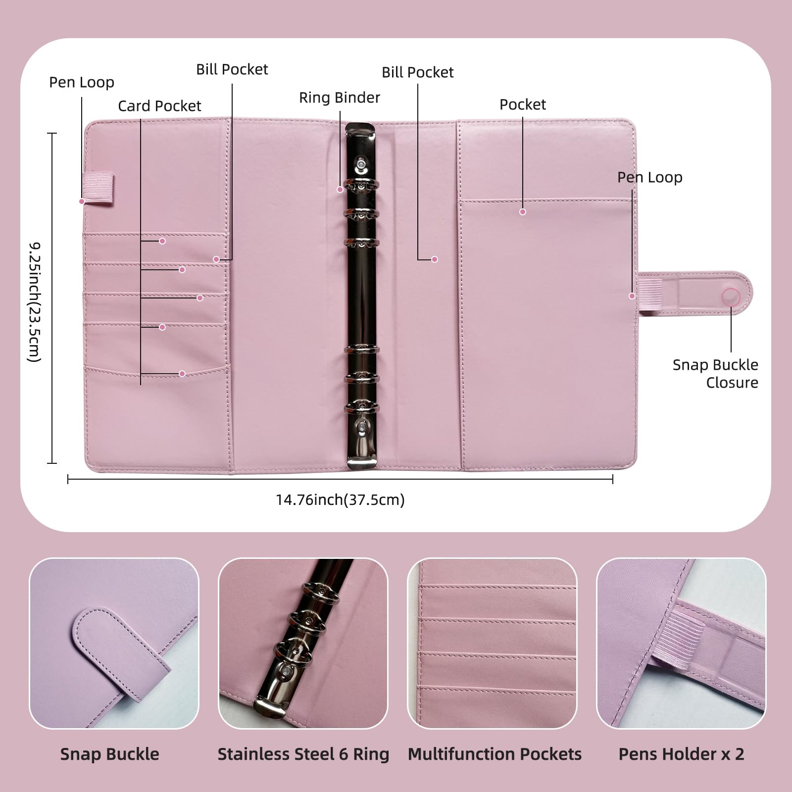 A5 Kpop Photocard Binder, 6 Ring Binder (210mm x 148mm), Light Pink