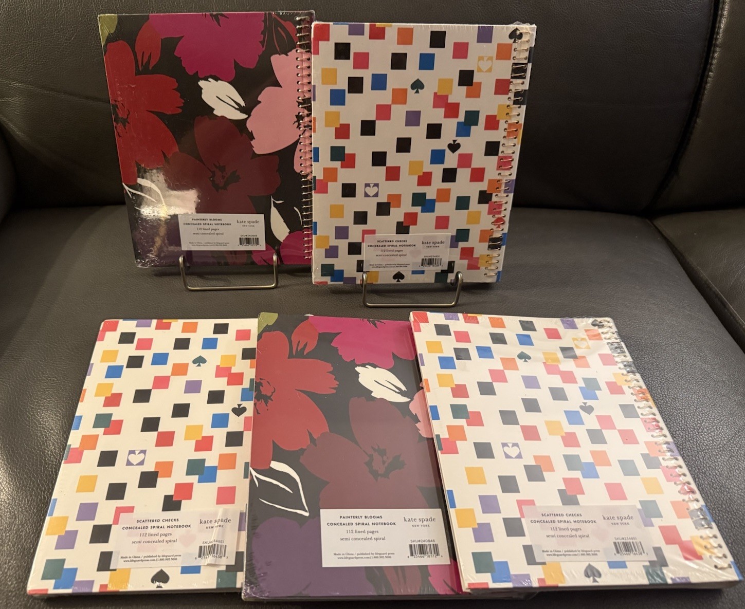 4-NWT Kate Spade New York Semi Concealed Spiral Notebooks 2 Patterns Lined Pages