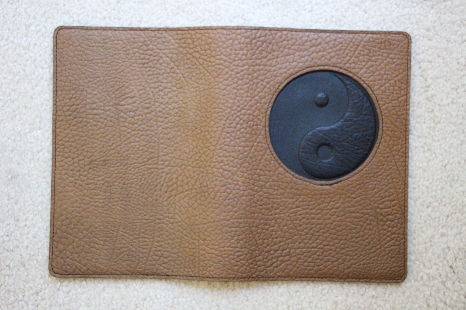 Oberon Design Pebble Leather ICON Journal Cover 6″x 9″ YIN & YANG in Taupe/Black