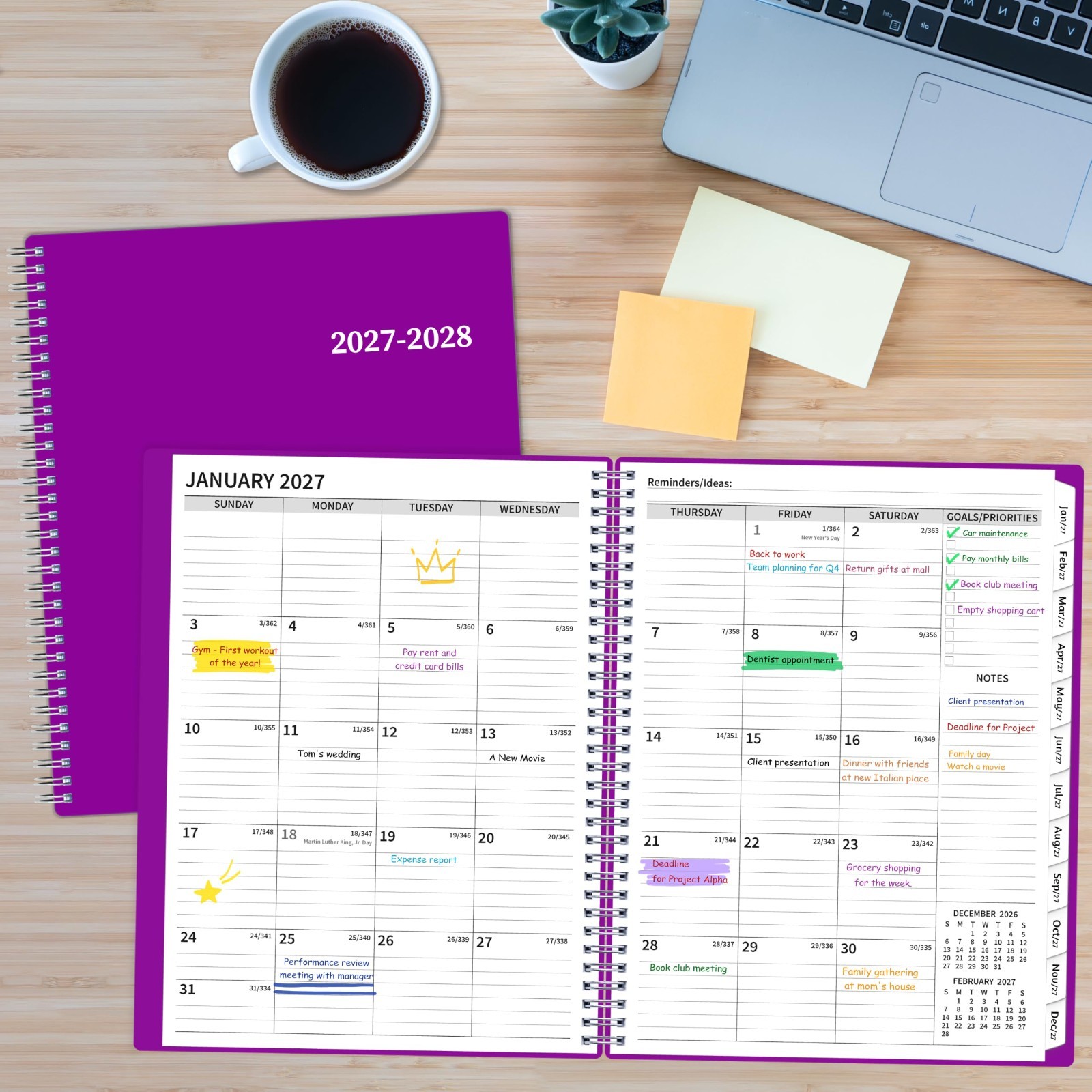 Large 2027-2028 Monthly Planner – 2 Year Calendar, Spiral Agenda, Tabs & Pocket,