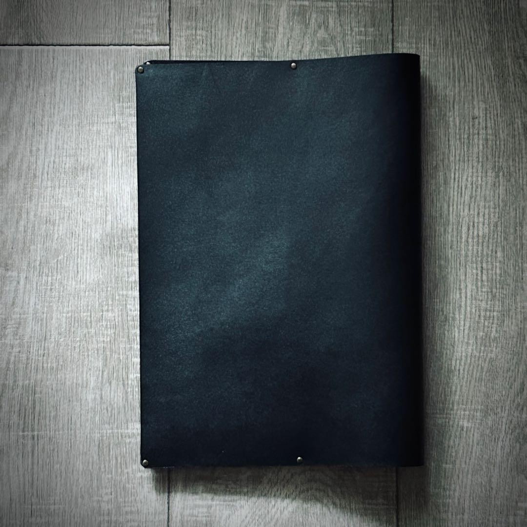 Matte Black Leather Notebook Cover Slim Smooth Cowhide Used