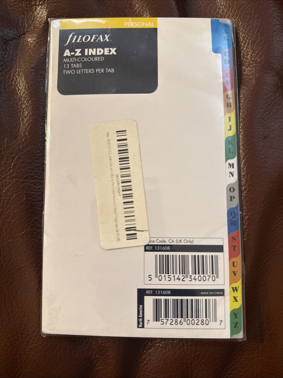 Filofax Personal A-Z Index Multi-Colored 2 Letters Per Tab Refill 131608 #B9 NEW