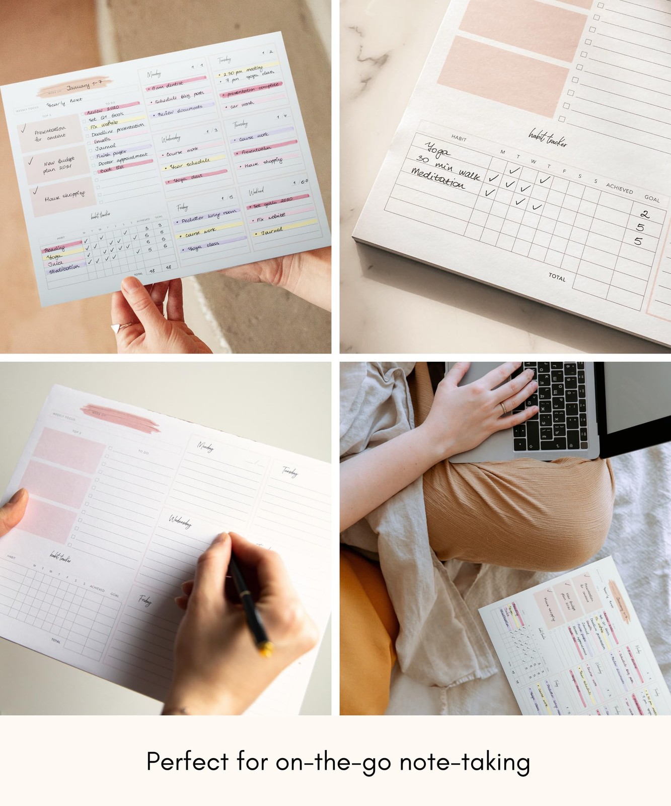 Lamare Weekly Planner Notepad – Premium Undated A4 size (8.3 x 11.7″), Pink