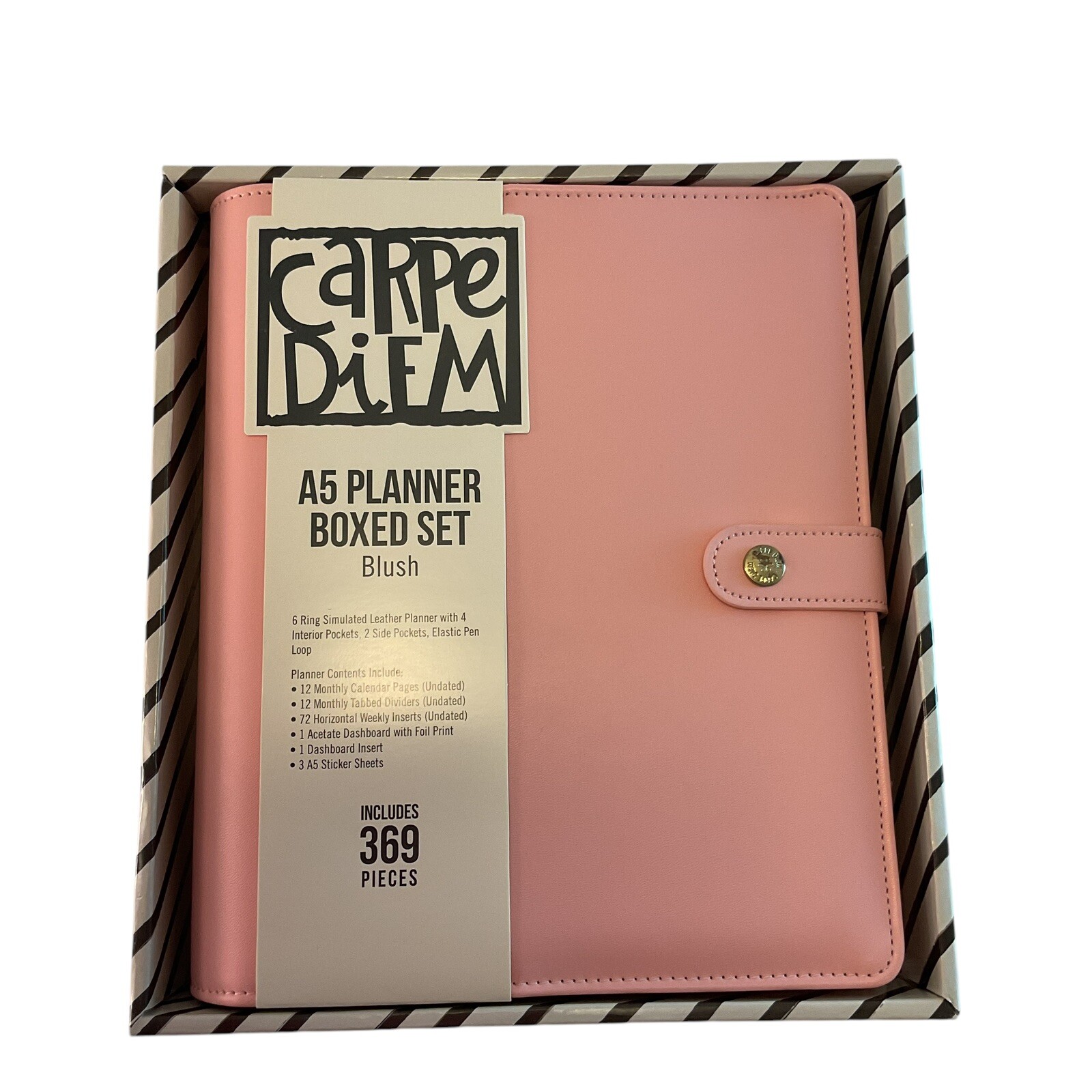 Carpe Diem A5 Planner Box Set W/Inserts Large Agenda 6 ring Binder “BLUSH” Pink