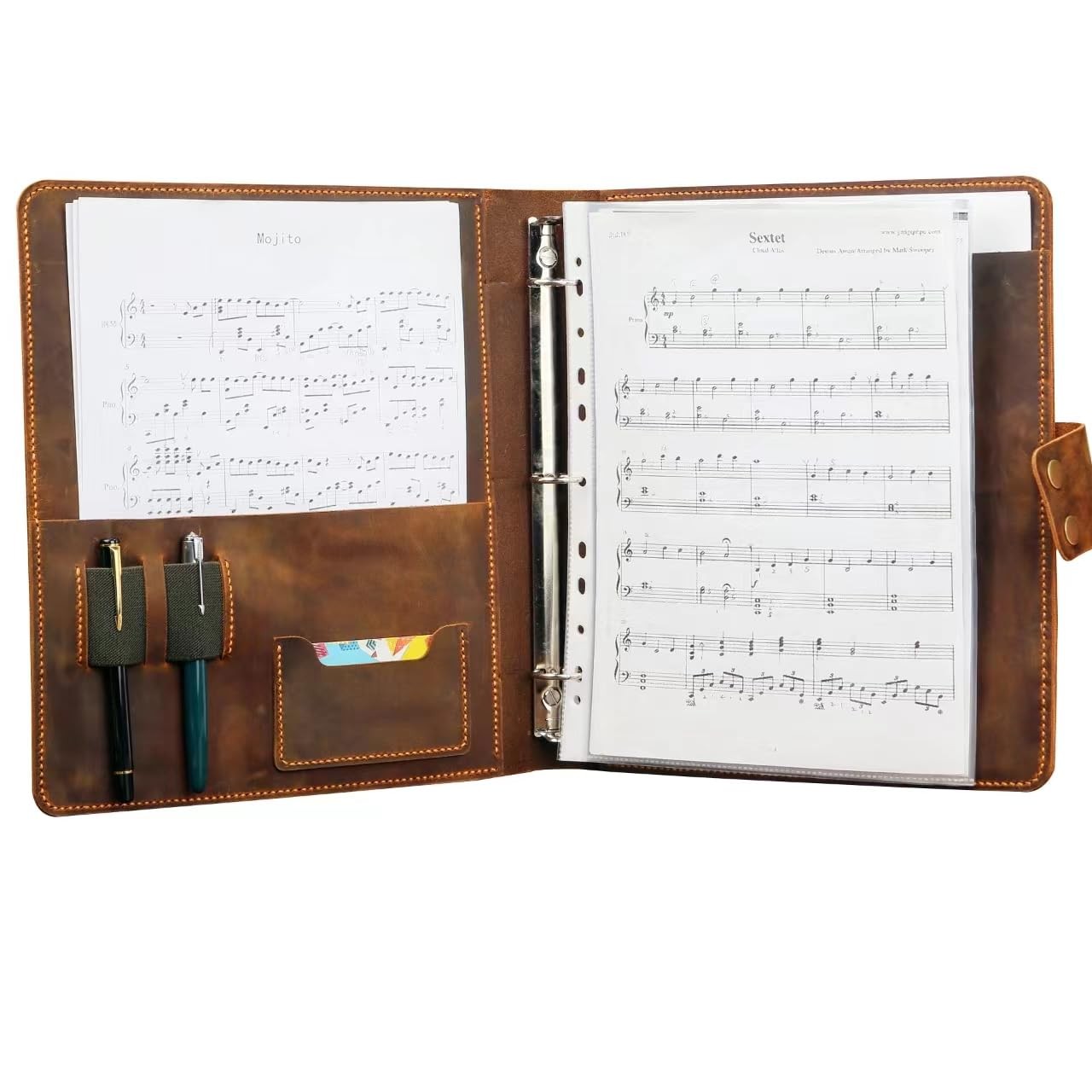 DandM leather studio Full Grain Leather Music Binder Brown