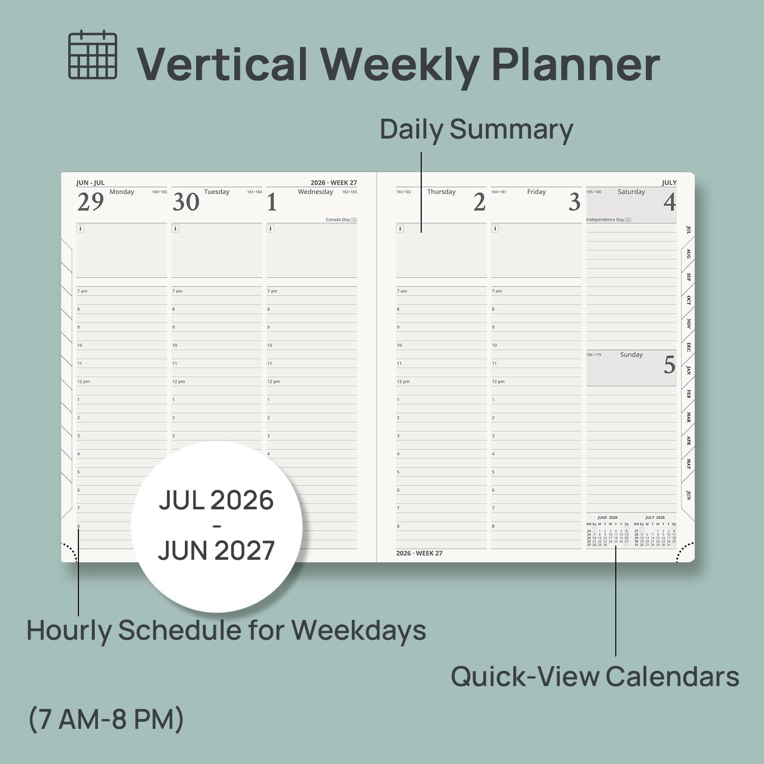 Hourly Appointment Book, July 26-June 27 – Leather Cover