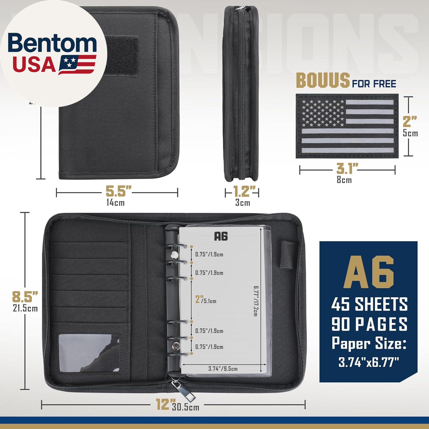 Tactical Notebook Padfolio Ring Binder – Refillable 6-Ring A6 Binder, Zip Hardco