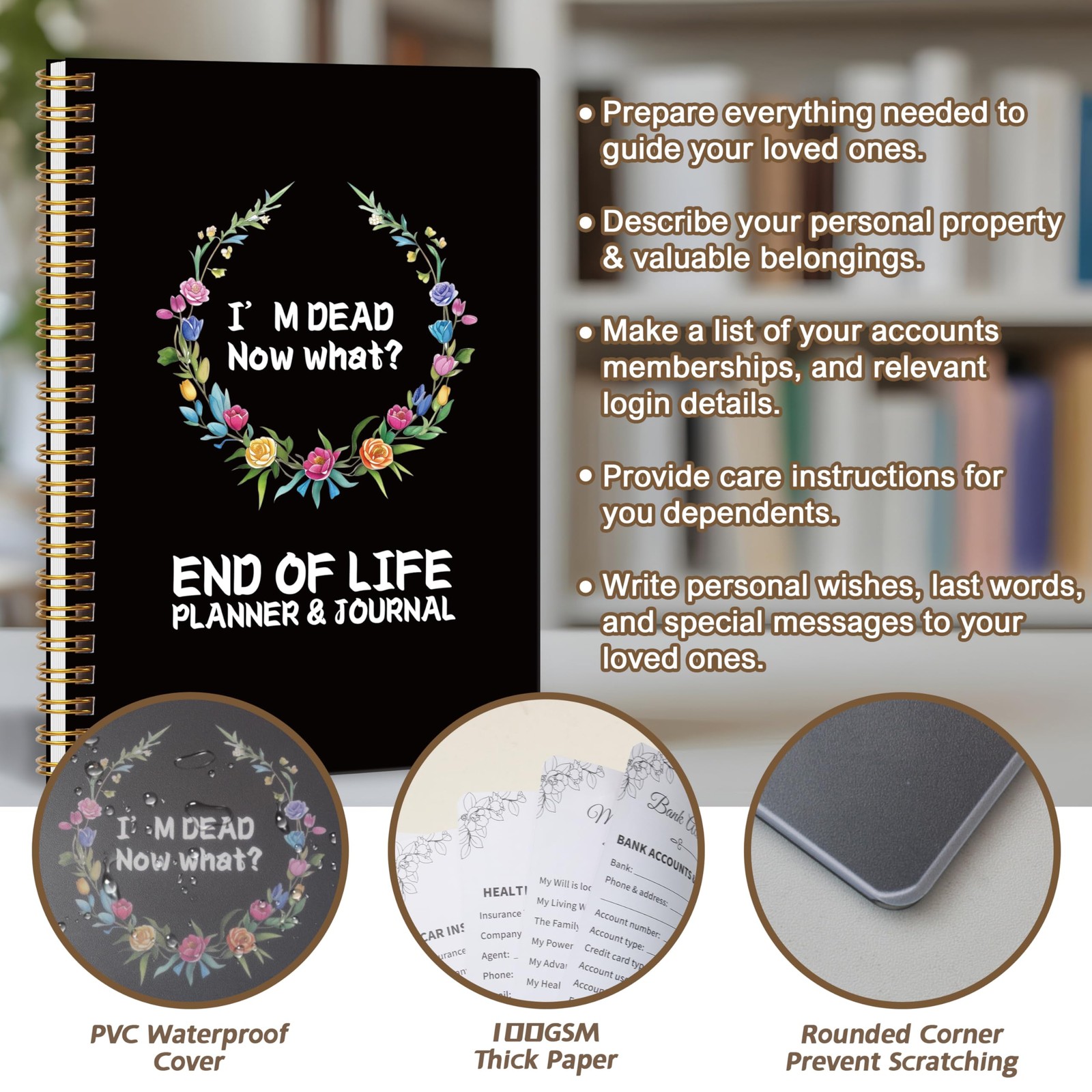 End of Life Planner, Now That I’M Dead, 5.875 x 8.625 inches, Black-PVC Cover