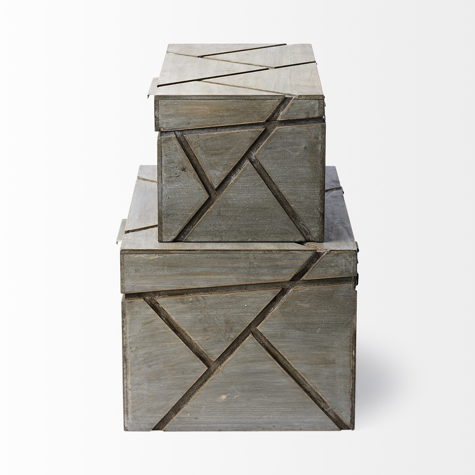 11″ Gray Solid Wood Box With Lid