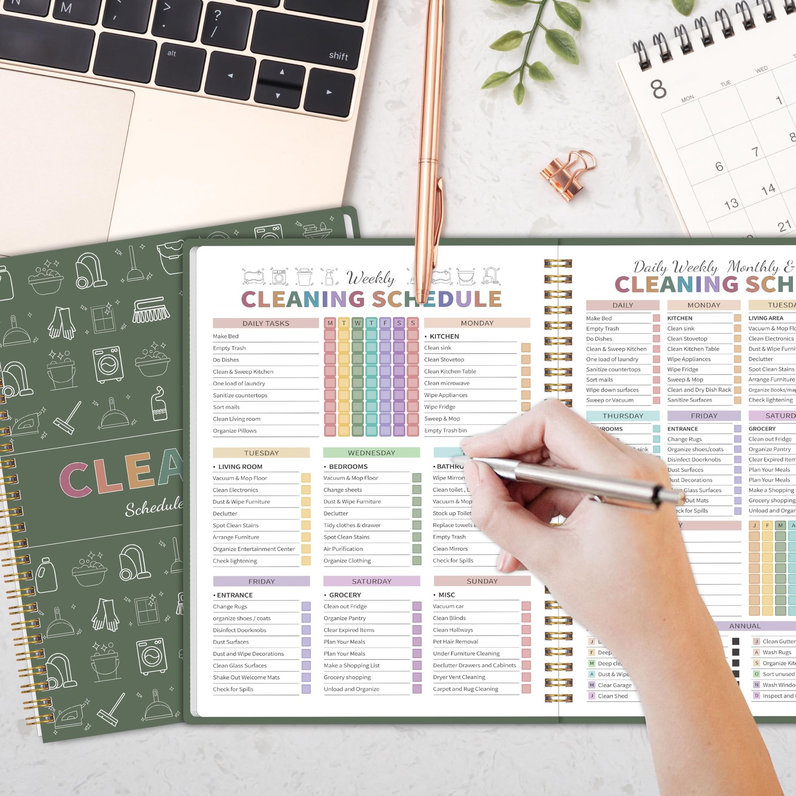 ADHD Cleaning Planner for Adults Women, 8.5 X 11 inches, Green