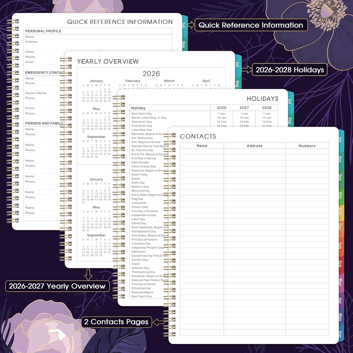 Elegant 2026-2027 Academic Planner | Twin-Wire Binding & Back Pocket | Purple