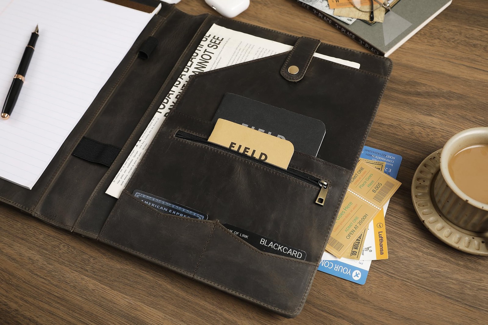 Personalized Leather Padfolio for Lefty, Business Portfolio Binder with Notepad