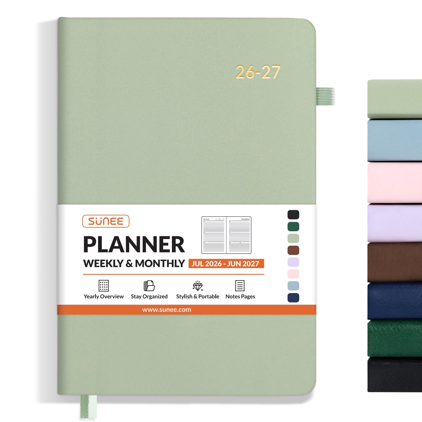 SUNEE 2026-2027 Weekly & Monthly Hardcover Planner 5.5″ 5.5″x8.3″, Grey Green