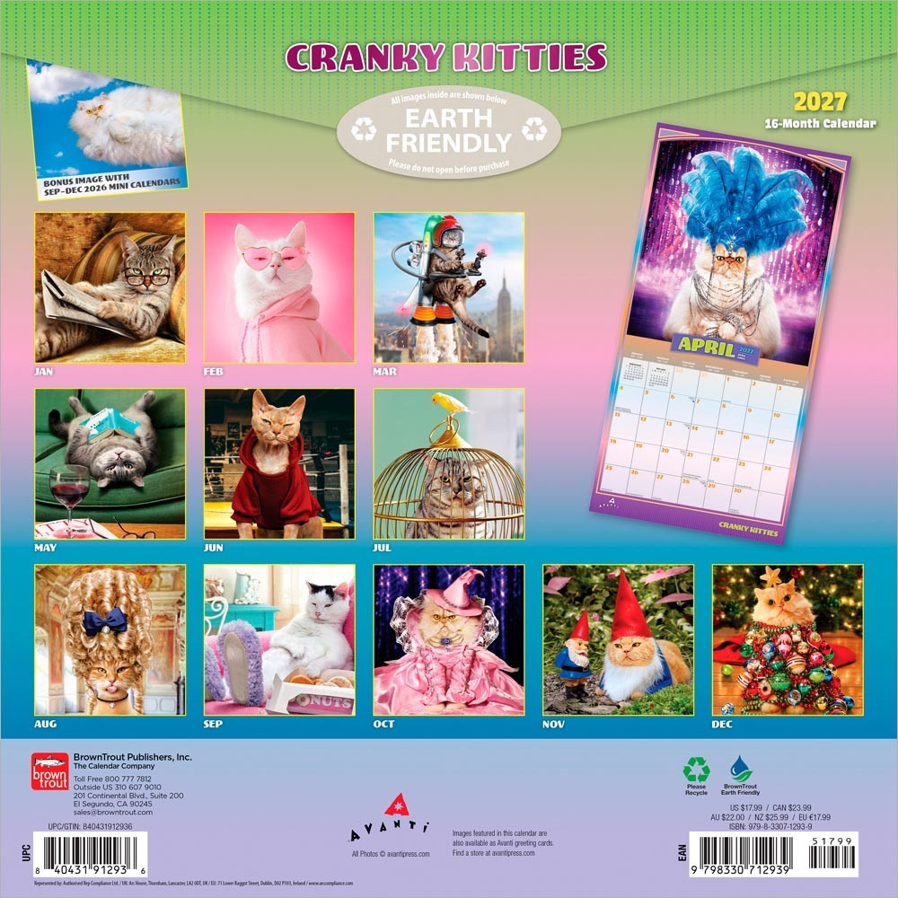 Avanti Cranky Kitties OFFICIAL | 2027 12×24″ (Hanging) Square Wall Calendar