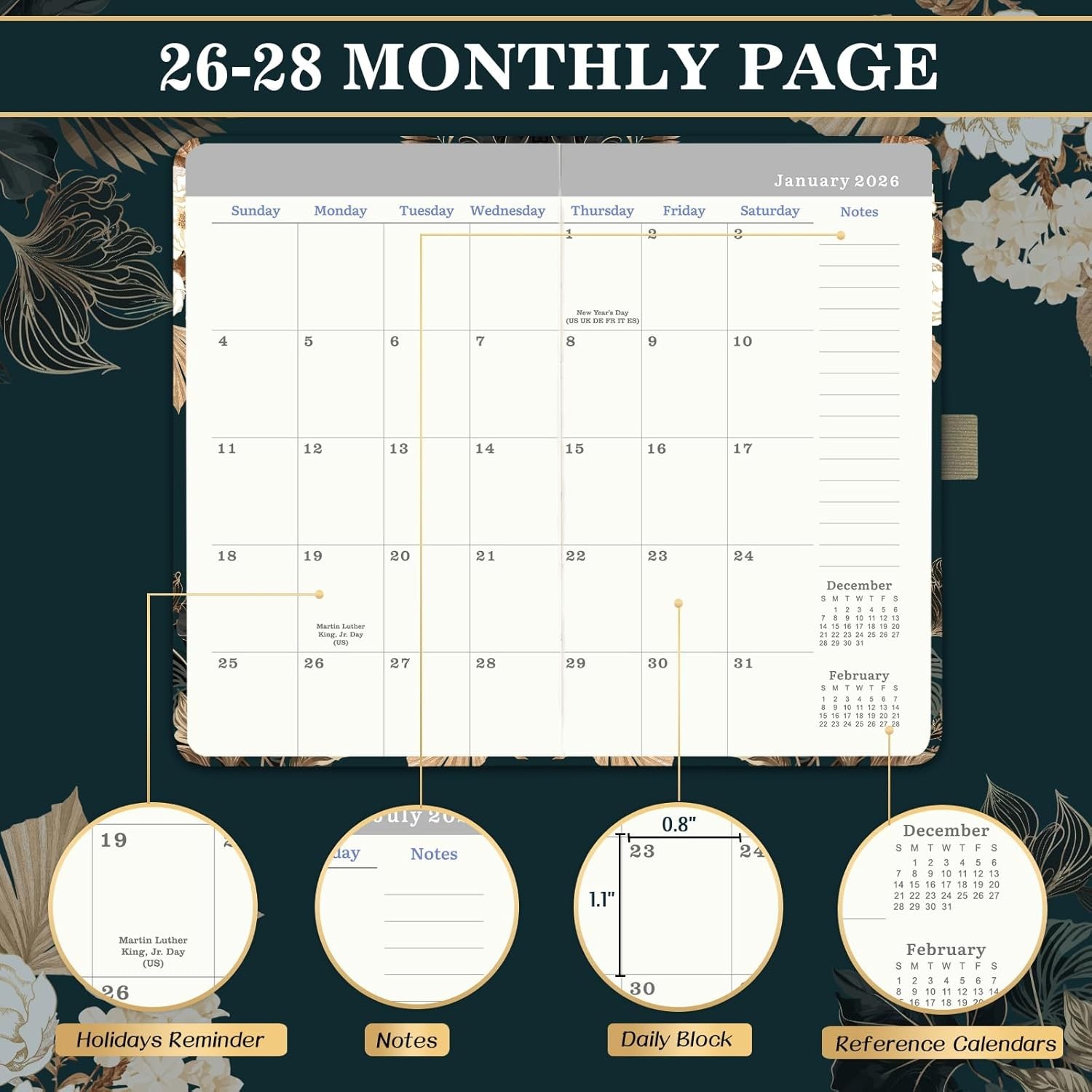 2026-2028 Monthly Pocket Planner – Compact Organizer with Pen Holder, 6.4″x3.8″