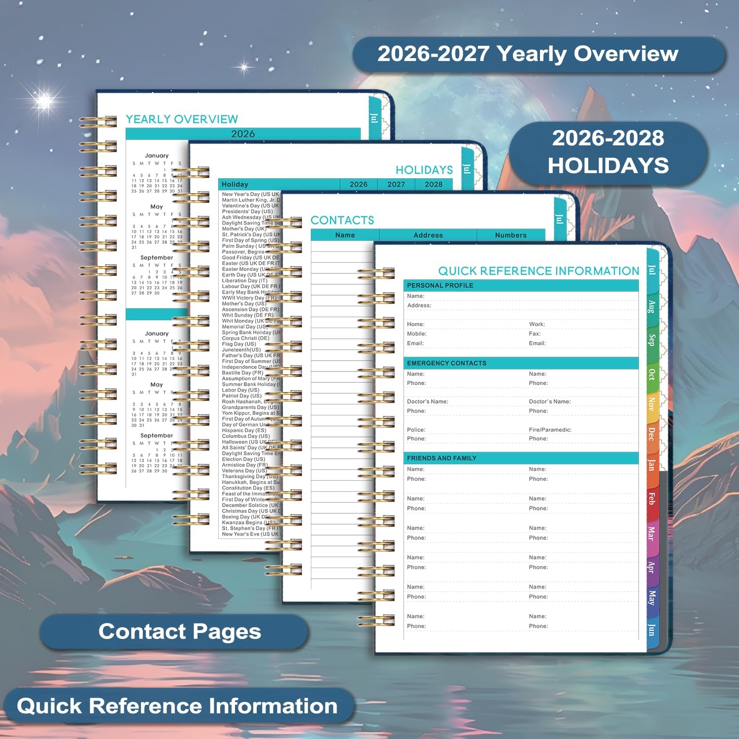2026 2027 Academic Weekly Monthly Planner 6.5 x 8.5 Thick Paper Tabs