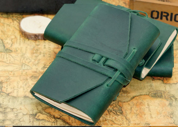 Writing notes Notebook sketchbook Diary Notepad handmade cow leather green Q282