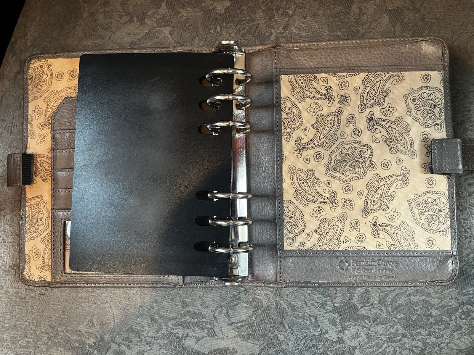 Franklin Covey Compact Brown/Grey Genuine Leather Binder Snap Closure