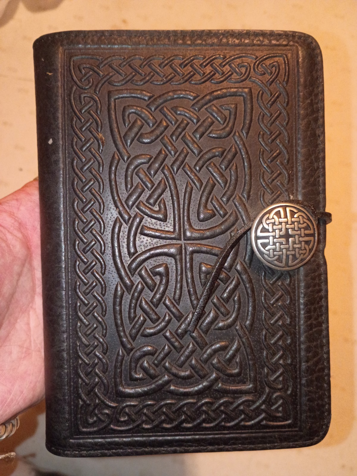 Oberon Celtic Design Tooled Black Leather Notebook Journal Cover Handmade NEW