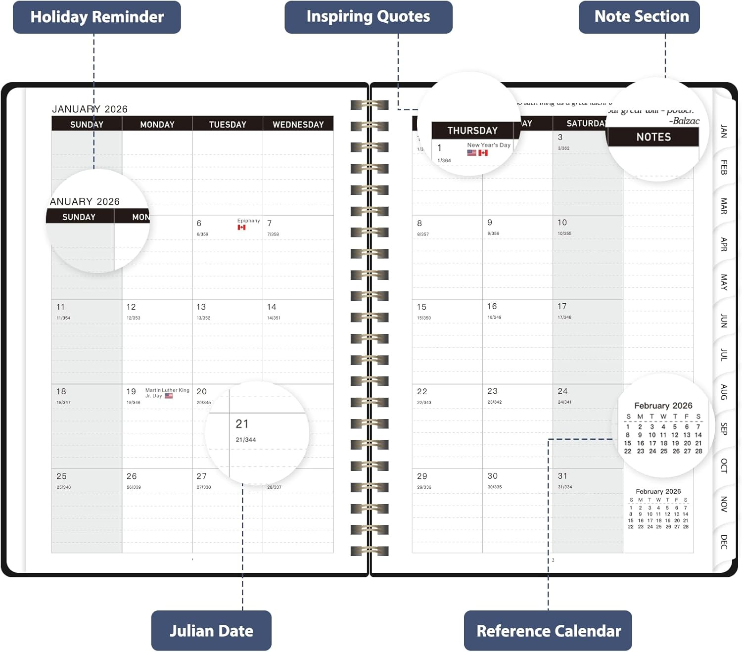 2026 Planner, Weekly and Monthly Calendar Academic Planner, Jan 2026 – Dec 2026,